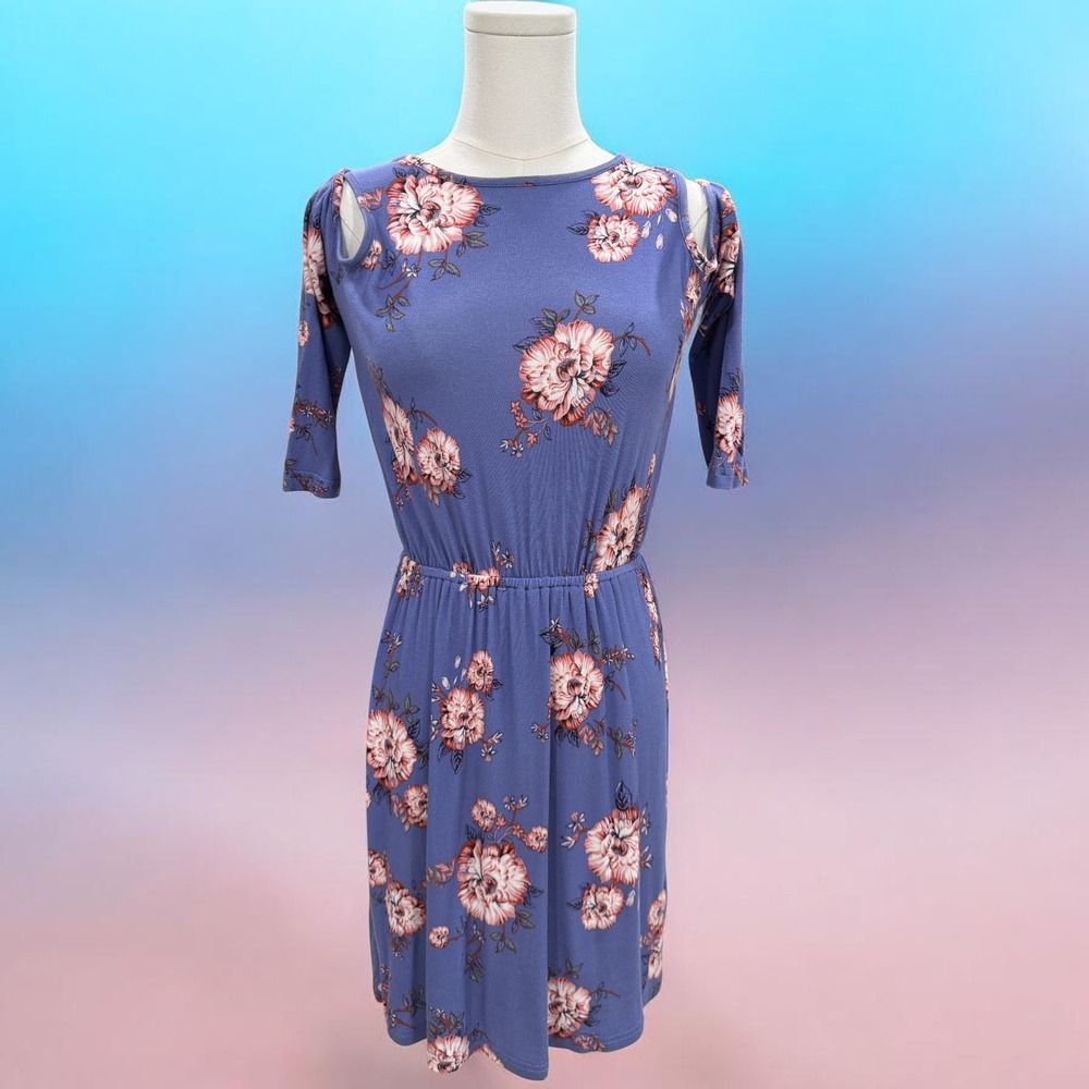 Pink Rose Floral‎ Cold Shoulder Dress Small Spring Summer Cottagecore Feminine